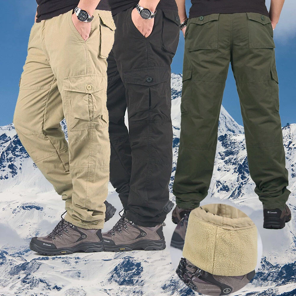 Men Winter Trousers Cargo Combat Fleece Lined Thermal Windproof Tracksuit  Bottom