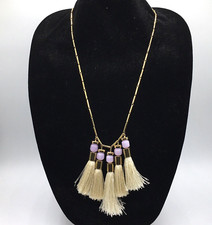 Lele Sadoughi Gold Tone w/ Purple Beads Dangle Tassels 27" to 29" Necklace