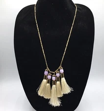 Lele Sadoughi Gold Tone w/ Purple Beads Dangle Tassels 27" to 29" Necklace