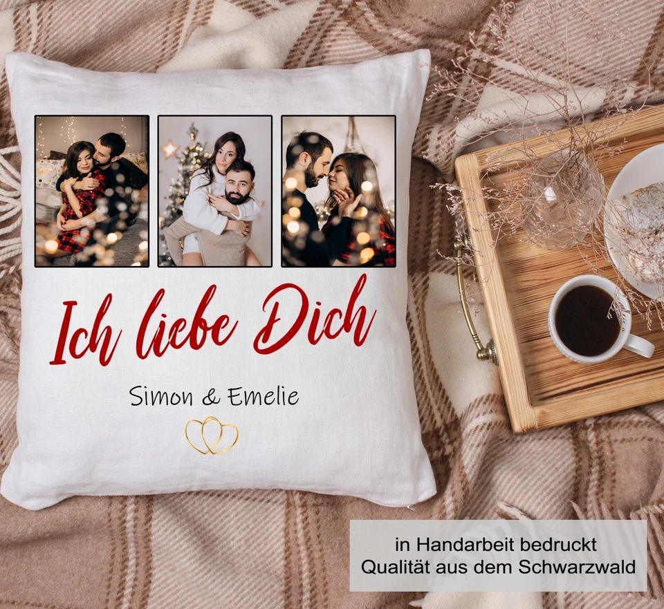 Ich liebe Dich Kissen bedruckt Valentinstag, Pinguine, Dekokissen mit Füllung - Bild 3 von 4