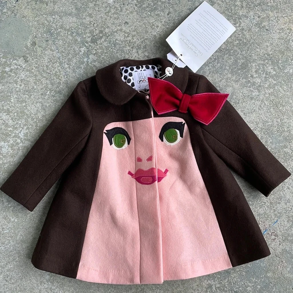 Little Goodall Toddler Girls Size 2T Brown Pink Wool Felt COAT NWT