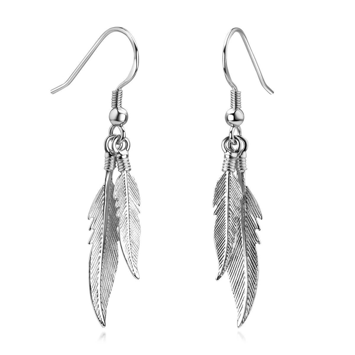 Spoo Design | Feder Creolen! Kleine Vintage Vogelfedern, Ethno Klappcreolen, Blätter | 925 Silber Ohrringe