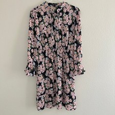 J.Crew Mercantile Mini Dress Womens Small Pink Floral Ruffle Long Sleeve Chiffon