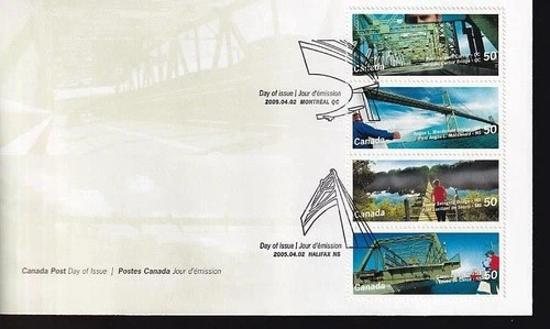 Canada FDC 2005 Bridges, se-tenant strip of 4, sc#2103a [Cartier top]