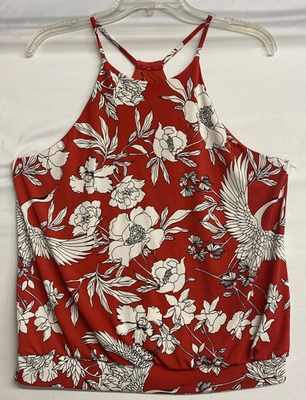 #ad Express Red Cami Off White Floral Bird Cami size Medium Spaghetti Straps $14.99