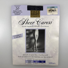 Vtg JCPenney Sheer Caress Sheerest Support Pantyhose Navy Long 20 Denier USA