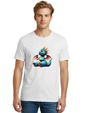 Cute-Blue-Dragon Mens Graphic Tee, 100% Cotton, Casual Summer Wear