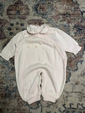 Vintage Pink Baby Romper  100 Cotton W Embroidered Flowers 6-12 Months 80s