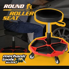 [ADJUSTABLE HEIGHT+TOOL TRAY]Roller Work Stool Garage Vehicle Repair Padded Seat