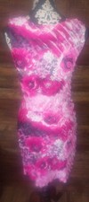 New Directions Knee Length Dress Womens Small Petite Pink Ruffles Mix Media Chic