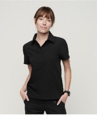 Figs Women's Short Sleeve Polo Collared Scrub Top Sz XS Black Poly Blend
