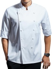 Chef Coat Stretch Lightweight Jacket Soft Black Half Sleeve Kitchen Uniform