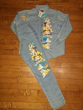 Vintage 90s DISNEY SNOW WHITE  THE SEVEN Dwarfs Denim Top/Bottoms Sz 14 DS
