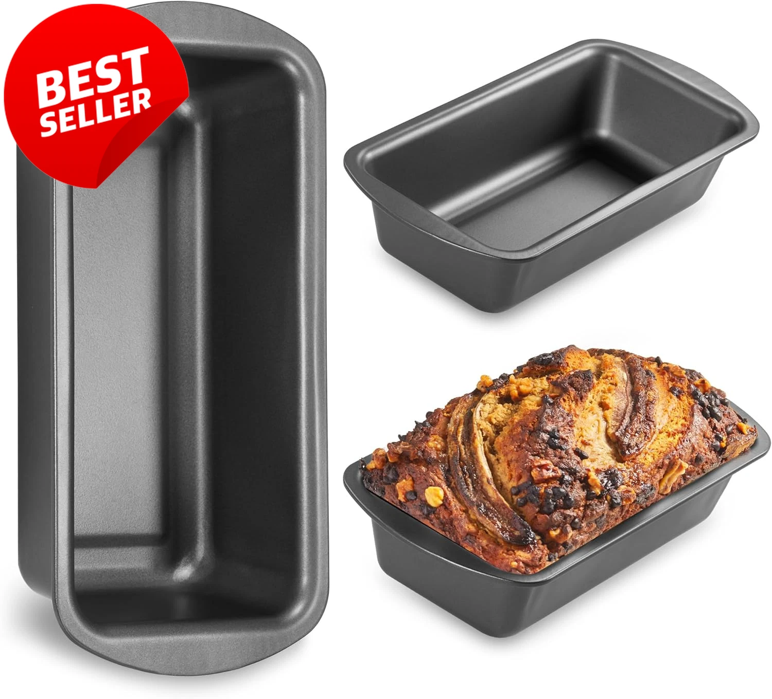 3 Pack Nonstick Loaf Pan 8.5x4.5in Bread Tin Wide Grip Gray-US