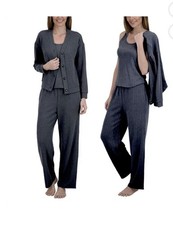 Live 2 Lounge Dark Gray Textured Cable Knit 3-Piece Set Cardigan Tank Pant XXL