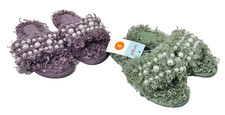 Cat  Jack Girls Cozy Slippers Bundle  Purple  Sage Green w/Pearl Beads-Sz. 2