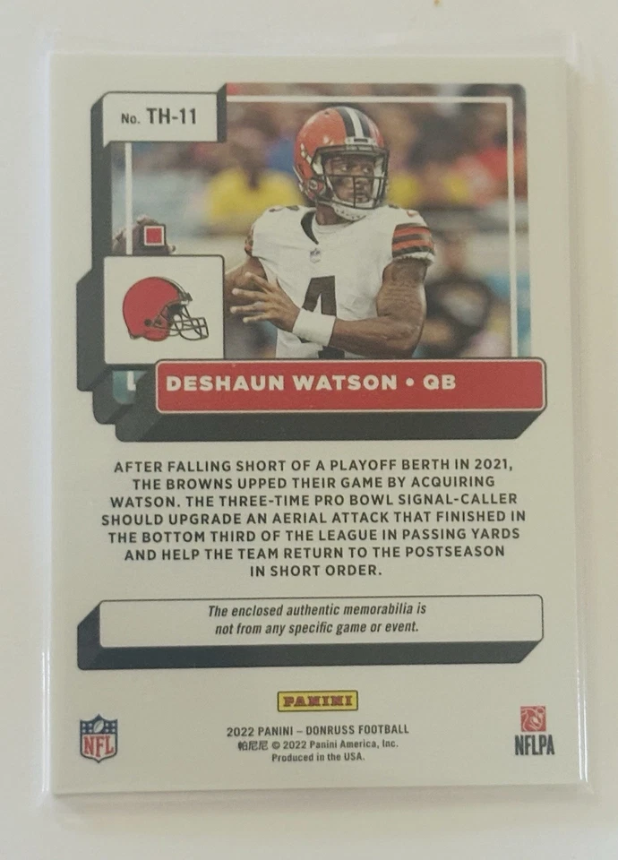 2022 Panini Donruss - Donruss Threads Deshaun Watson #TH-11 (MEM) - Image 2 of 2