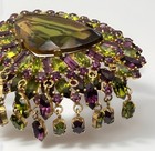 Fab! 1960s Roger Jean-Pierre French Couture Purple Lime Drippy Crystal Brooch — photo 5