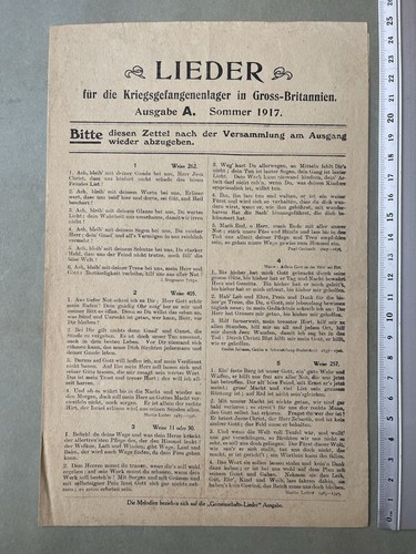 Rare Original WW1 German POW In UK Camp Song Sheet Flyer Printed London 1917