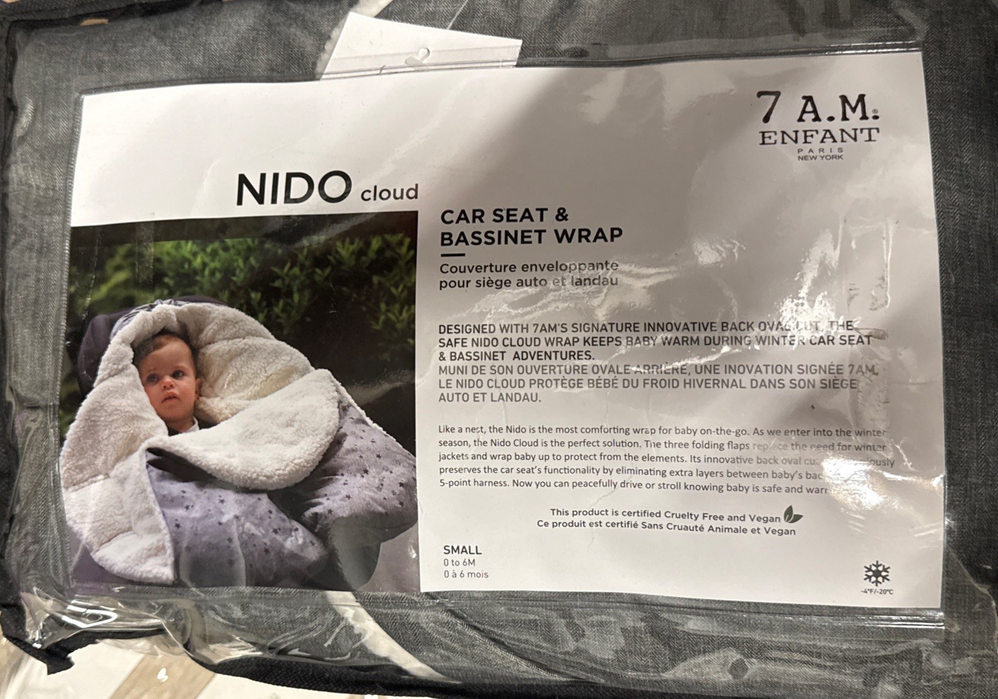 7AM Enfant Nido Car Seat Bassinet Stroller Wrap Small 0 to 6M - Heather Grey