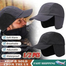 1/2 Pcs Winter Visor Hat with Earflaps Brim Waterproof Warm Cap for Men Women