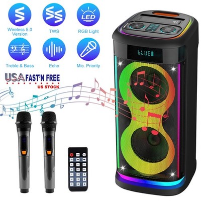 Portable Bluetooth Speaker with LED Light Wireless Mic Remote Sound System Party