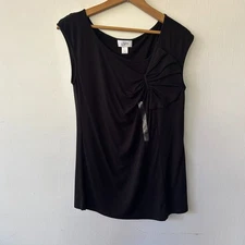 LOFT Cap Sleeve Blouse Womens Medium Black NWT Whimsigoth Witchy Minimalist