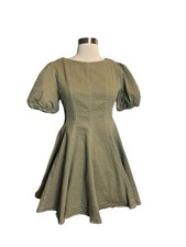 In February Dress M Olive Green Puff Sleeve Mini Fit And Flare
