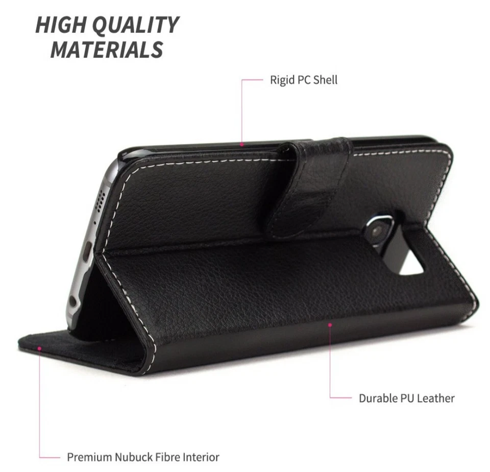 Funda tipo billetera de cuero cómoda para Samsung Galaxy S7 - negra Foto 4 de 4