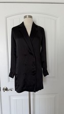 FLEUR DU MAL SATIN DOUBLE BREASTED BLACK BLAZER JACKET SIZE 2/XS MADE IN USA
