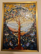 TIFFANY"Tree Of Life" Stained Glass Panel Signed Louis C. Tiffany