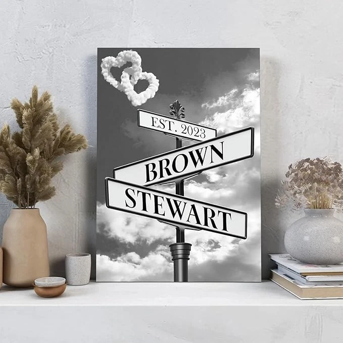 Canvas Wall Art, Lovers Crossroads Street Sign Custom Art Canvas Poster Couple - Image 2 of 4