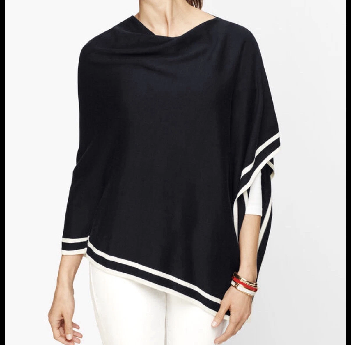 NWT Talbots XS/S Asymmetrical Knit Poncho Black Boxy Luxury Old Money Career