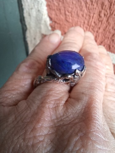 SIGNED INDIA ARTISTRYS PEACOCK LAPIS TEARDROP CAB HIGH DOME STERLING RING sz6.75 - Picture 9 of 22