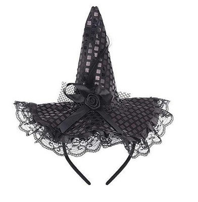 Halloween Witch Hat Headband Glitter Feather Headpiece Wizard Costume Prop
