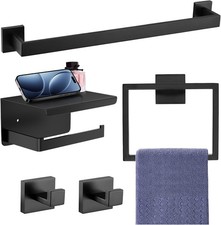 5-Pieces Matte Black Bathroom Accessories Set, SUS 304 Stainless Steel Bathro...