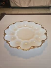 Vintage Deviled Egg Dish Vintage Anchor Hocking Fire King Milk Glass Gold Trim