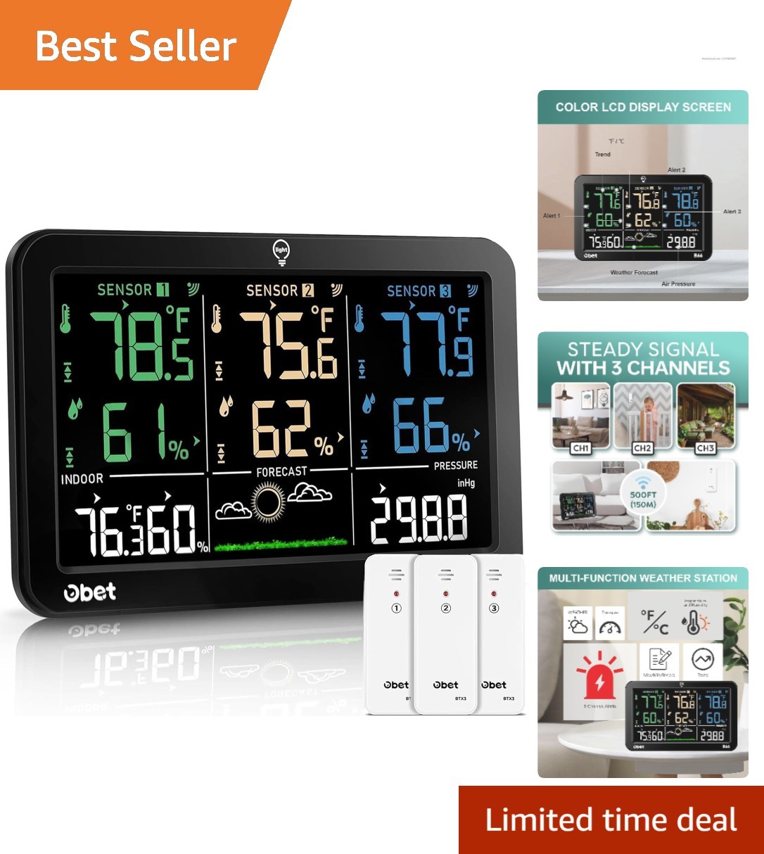 Elegant Color Display Weather Thermometer with Backlight & D