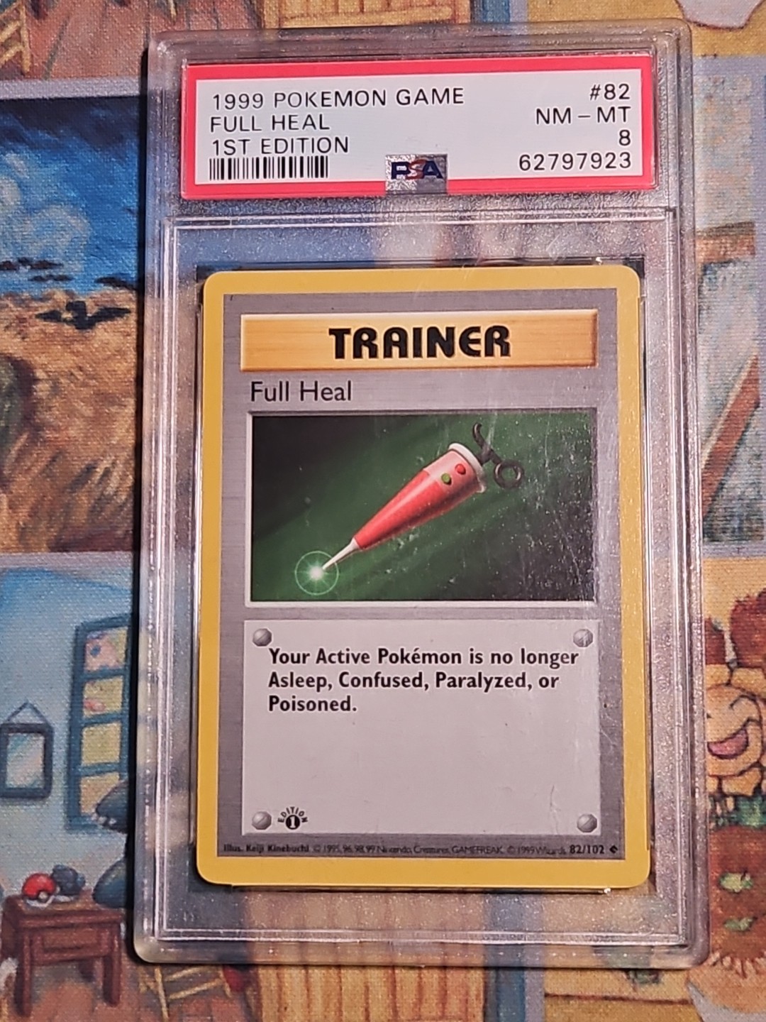 PSA 8 - Pokemon Card - Base 82/102 - FULL HEAL (uncommon) *1st Edition* - NM-MT