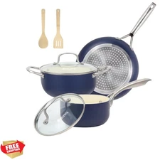 7-Piece Nonstick Ceramic Cookware Set - PFOA Free, Oven Safe, Stylish Blue