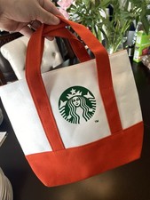 Bolso de Mano Starbucks Blanco Naranja Lona Coleccionable Café y Té Mercancía