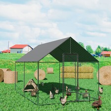 Large Metal Chicken Coop Run Enclosure Pen with Waterproof Cover Backyard Cage