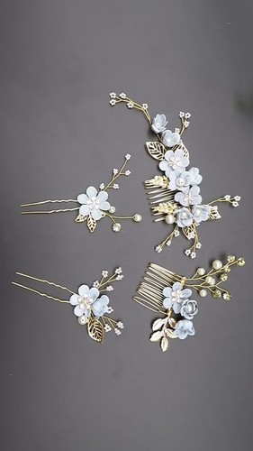 4pcs/set Handmade Fairy Flowers Hair Comb Hair Pins Rhinestone Bridal Headwear - Video 1 of 1