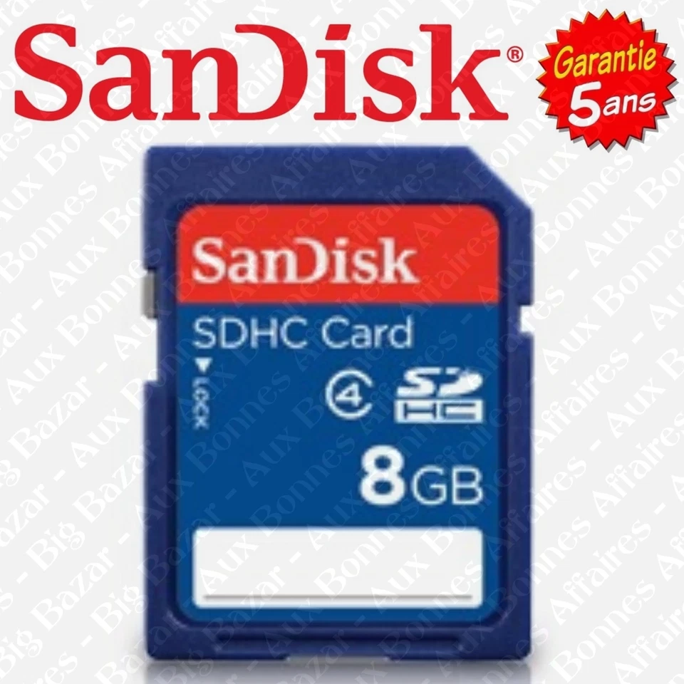 Carte Mémoire SD SANDISK 8 Gb Go SDHC ( disponible aussi en 16 32 ou 64 Giga ) - Photo 1/1