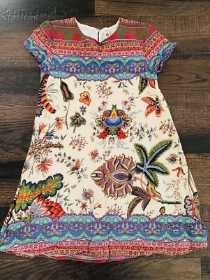 DESIGUAL Girls Dress Short Sleeve Boho Floral Sz 5/6  110/116 100% Cotton Lining