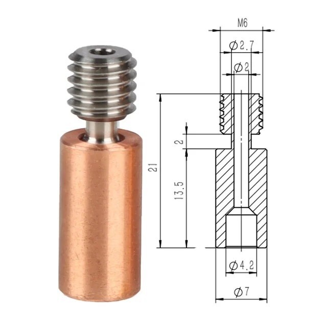 Bimetalic Heatbreak 21mm for Artillery Sidewinder X2 3D printer