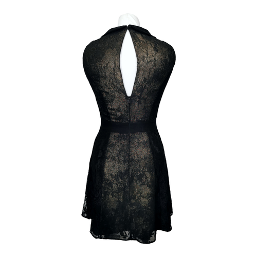 MONSOON Short Black Gold Lace Dress Size 8 Lined Stretch Collar FUSION - Picture 6 of 19