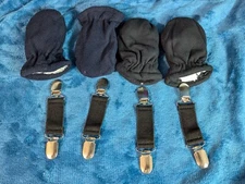 Toddler Glove And Mitten Clips w/ Black & Blue Mittens 2 Sets (1 Navy 1 Black)