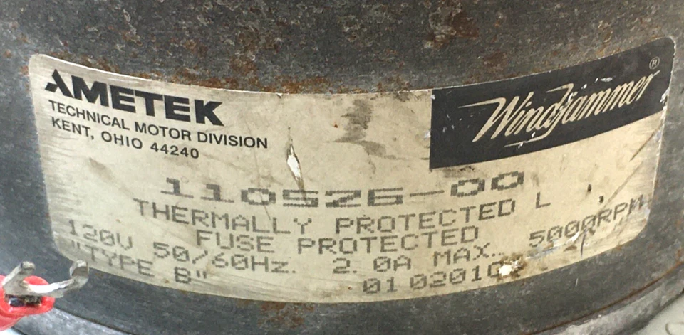 Motor de velocidad variable AMETEK 110526-00 5000 RPM 120V WindJammer usado #ML743 Foto 3 de 4
