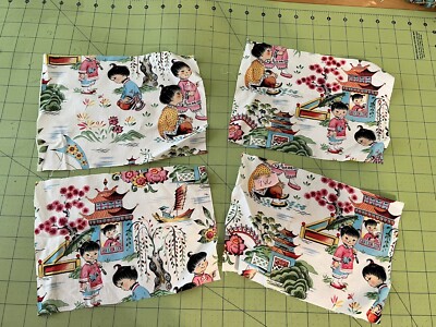 OOP Michael Miller Chinese Kids Fabric  Squares Pieces~4 pc~Crafting Quilting